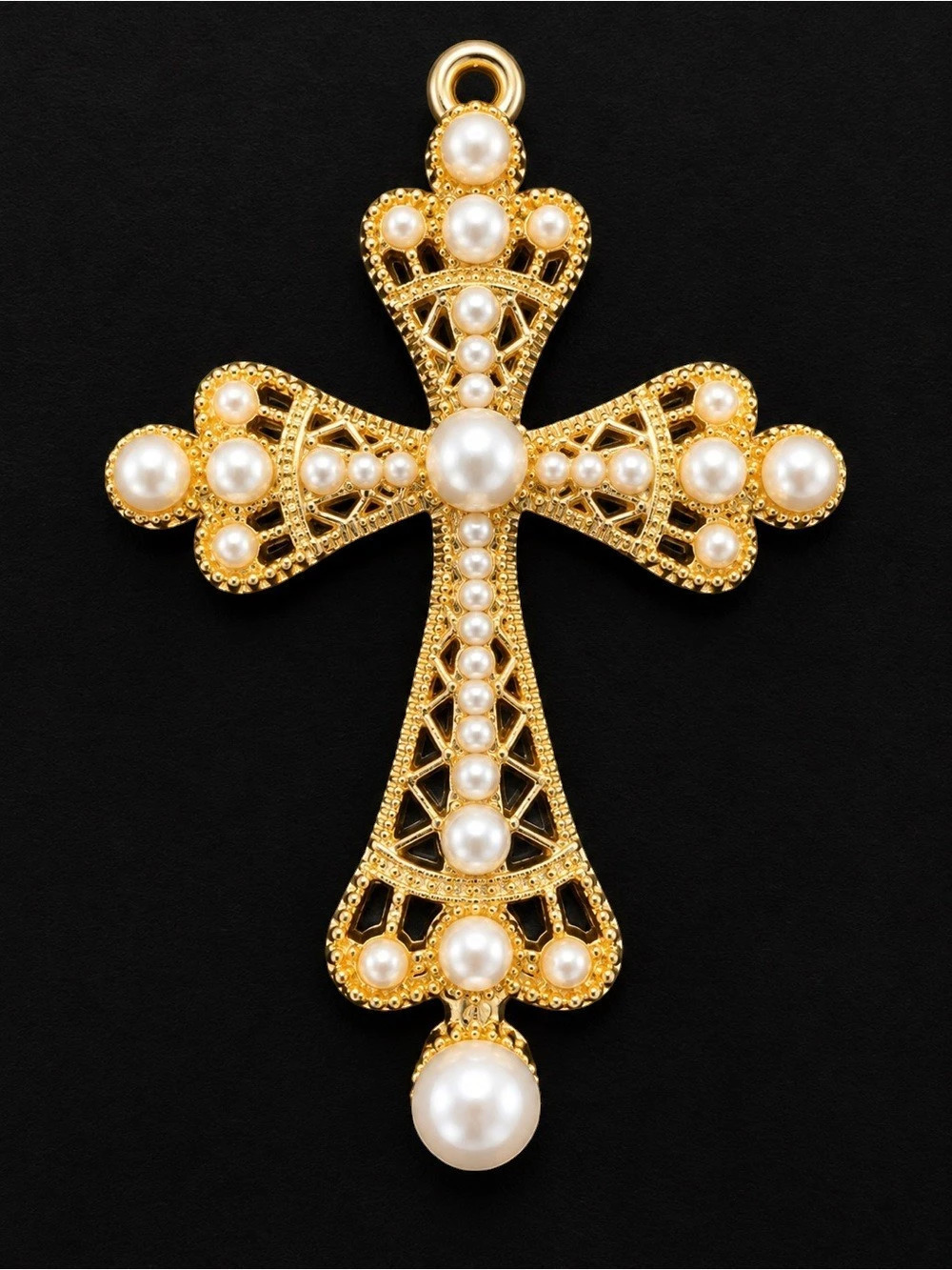 Gold-Tone Pearl-Style Cross Necklace, 20” Chain
